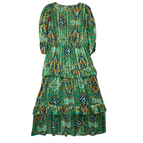 ba&sh Happy Dress Tiered Ruffle Shimmer Metallic High Low Midi Sz 3 Large Green - Picture 8 of 11